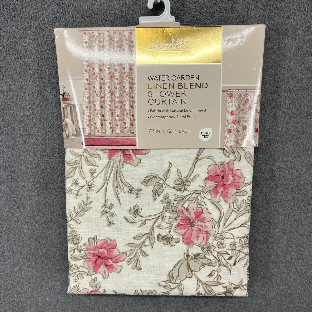 Colordrift Shower Curtain 72x72 Ivory Pink Floral Water Garden Linen Blend